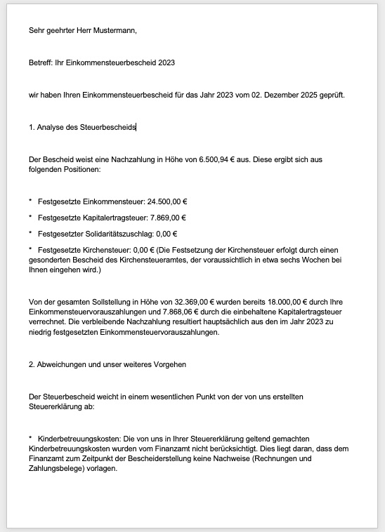 Word-Ansicht eines Beispielbriefs